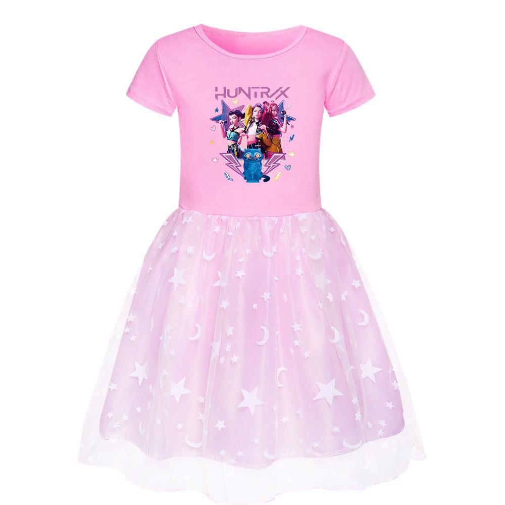

4175 Kids Girls Rumi Zoey Mira Print Cute Mesh Dress 110cm розовый