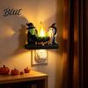 Energy Saving Night Light Halloween Witch Ghost Campfire Light Resin Glowing Fireplace Ornament for Home Stairs Bedroom Decor Spooky Festive