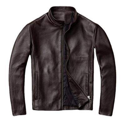 Chinese Size Casual Men Leather Jacket Thin Soft Cowhide Leather Black Brown Standard Collar Mens Coats Spring Jaquetas Masculina De Couro