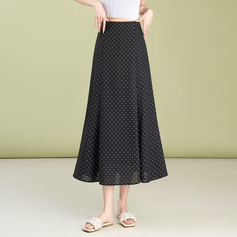 French Style Polka Dot High-Waist A-Line Long Skirt M