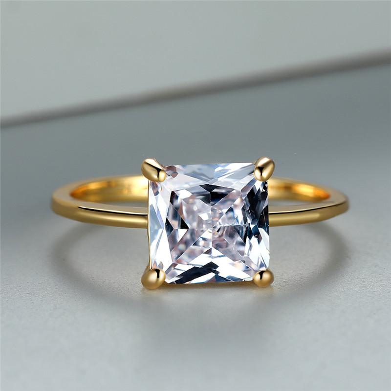 

Женские золотые кольца квадратной огранки с белым камнем, кольца принцессы, свадебное кольцо невесты, ювелирные изделия, модные ювелирные аксессуары 6 белый