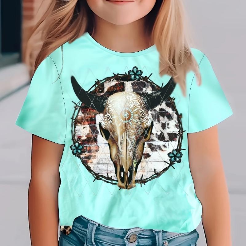 Children's Clothing Girl T-Shirt Short Sleeve Child T-Shirt Cute Animals Print Casual Round Neck Girl Tops Kids Summer Clothes