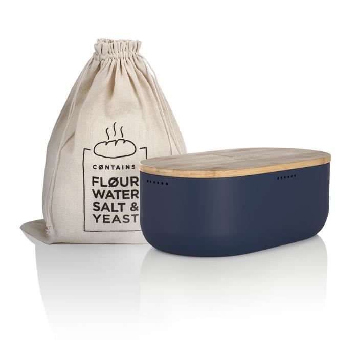 Bread box - genuine - lars nysøm - metal - linen bag - 36x19x13cm - navy blu scuro