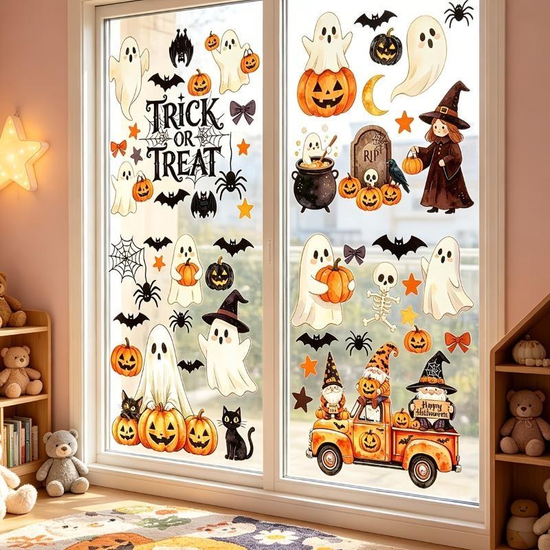 6 Sheets Of Halloween Window Clings Halloween Decorations Indoor Fall Decor Stickers Large Ghost And Pumpkin Window Clings