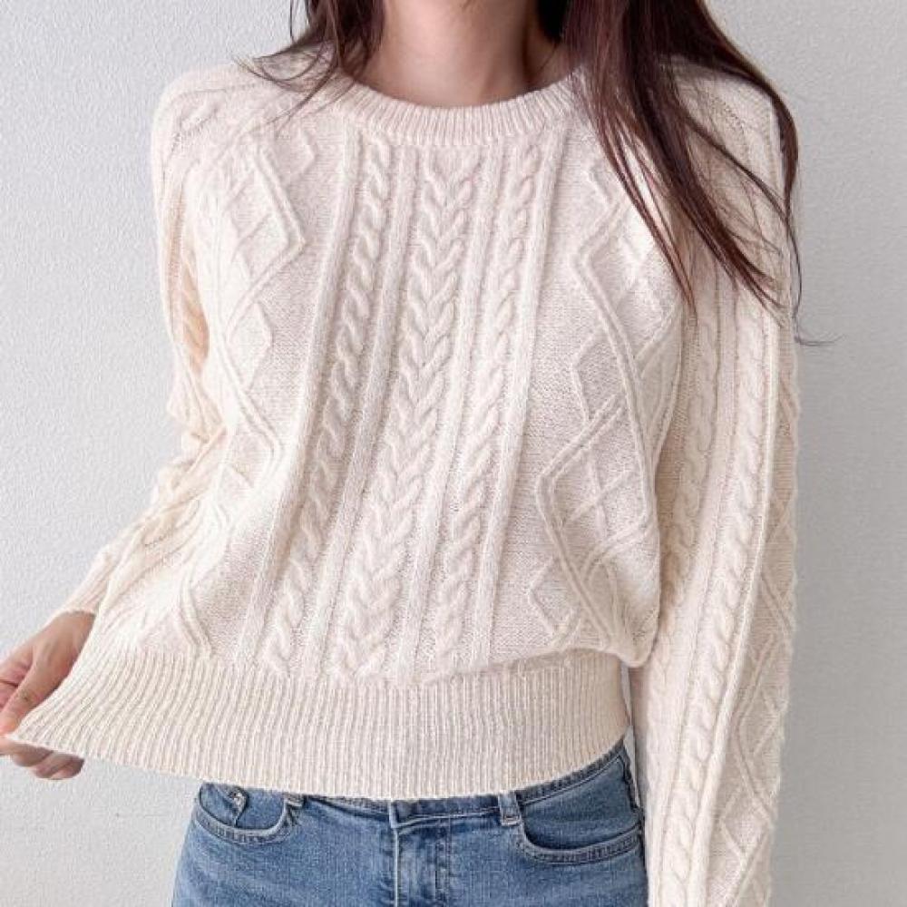 New Arrivals Open Run Women Cable Knit Long Sleeve Sweater