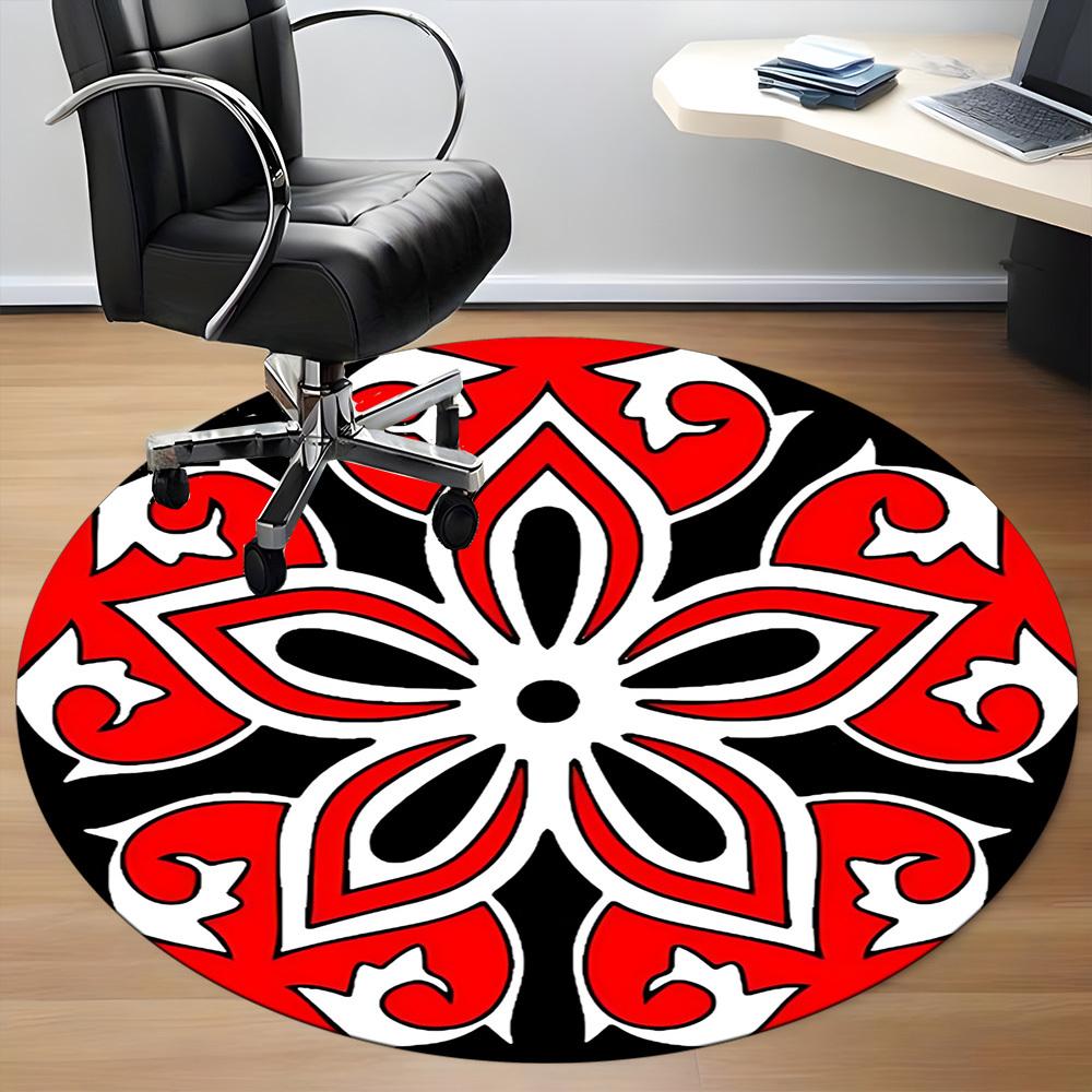 1pc Red Floral Pattern Chair Carpet for Office Non-Slip, Machine Washable Rug for Office, Room - Holiday Decor, Machine Made yy251016165