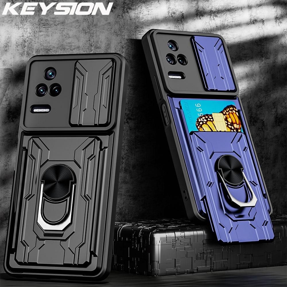 

Противоударный чехол KEYSION для Xiaomi POCO F4 5G, сумка для карт, защитное кольцо для камеры, чехол-подставка для телефона Redmi K40S
