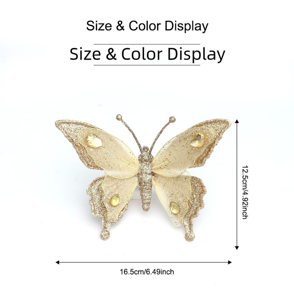 Gold Glitzer Schmetterlings-Ornamente Kunststoff-Simulationsdekorationen Simulierte Netzstruktur Funkelnde Dekorationselemente
