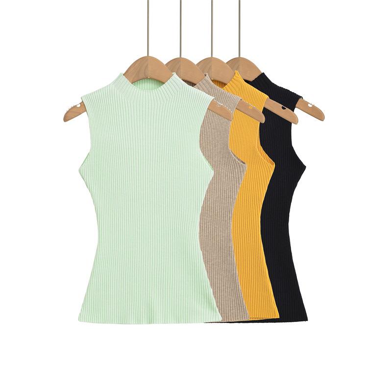 Elegant Korean Sleeveless High Neck Knit Vest for Women - 2026 Summer Slim-fit Top