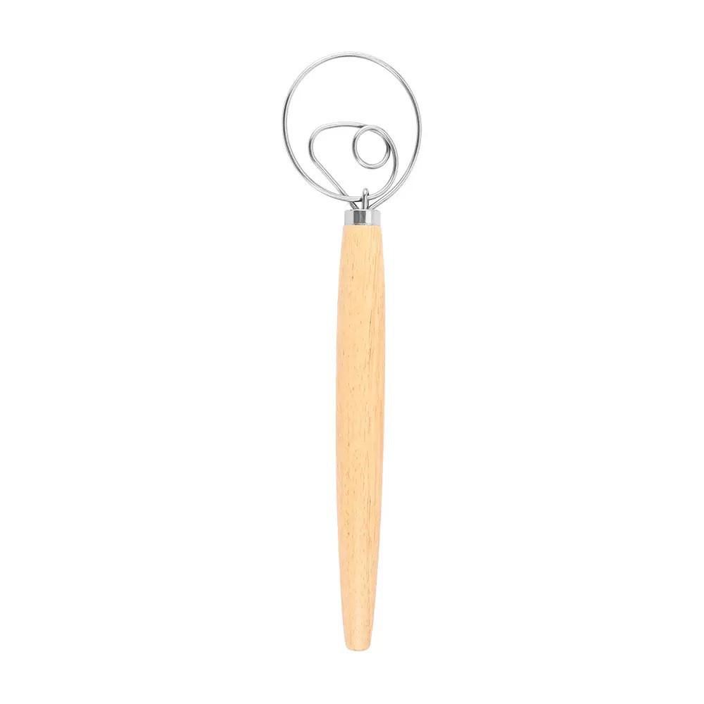 Oak Handle Danish Dough Whisk & Flour Sifter with Stainless Steel Coil Egg Beater