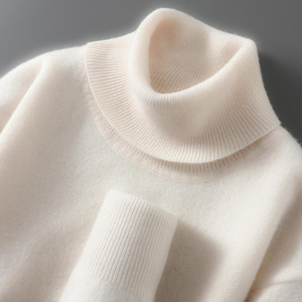 Men's 100% Pure Wool High Neck Pullover Sweater - Autumn/Winter Loose Knit Base Layer