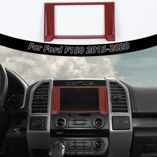 For Ford F150 2015-20 Central Control Navigation GPS Panel Trim Frame Red Carbon