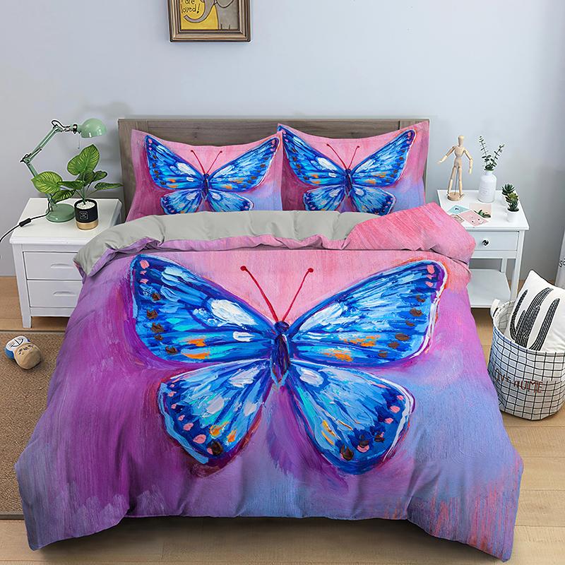Colorful Butterfly King Queen Duvet Cover Flying Animals Bedding Set Women Flowers Comforter Cover 2/3pcs Polyester Quilt Cover