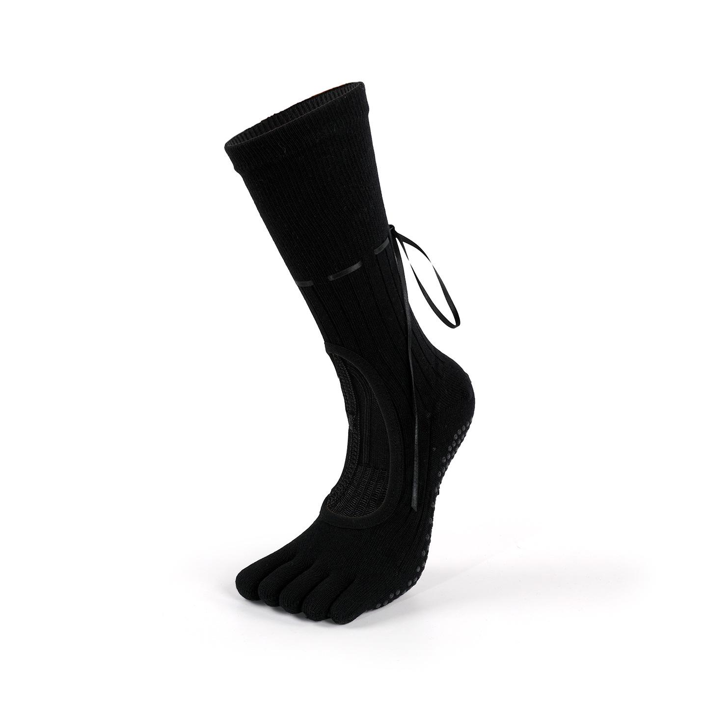 MEIKAN Women s Non-Slip Ribbon Open-Back Five-Finger Yoga & Pilates Mid-Calf Dance Socks 35-39 чёрный