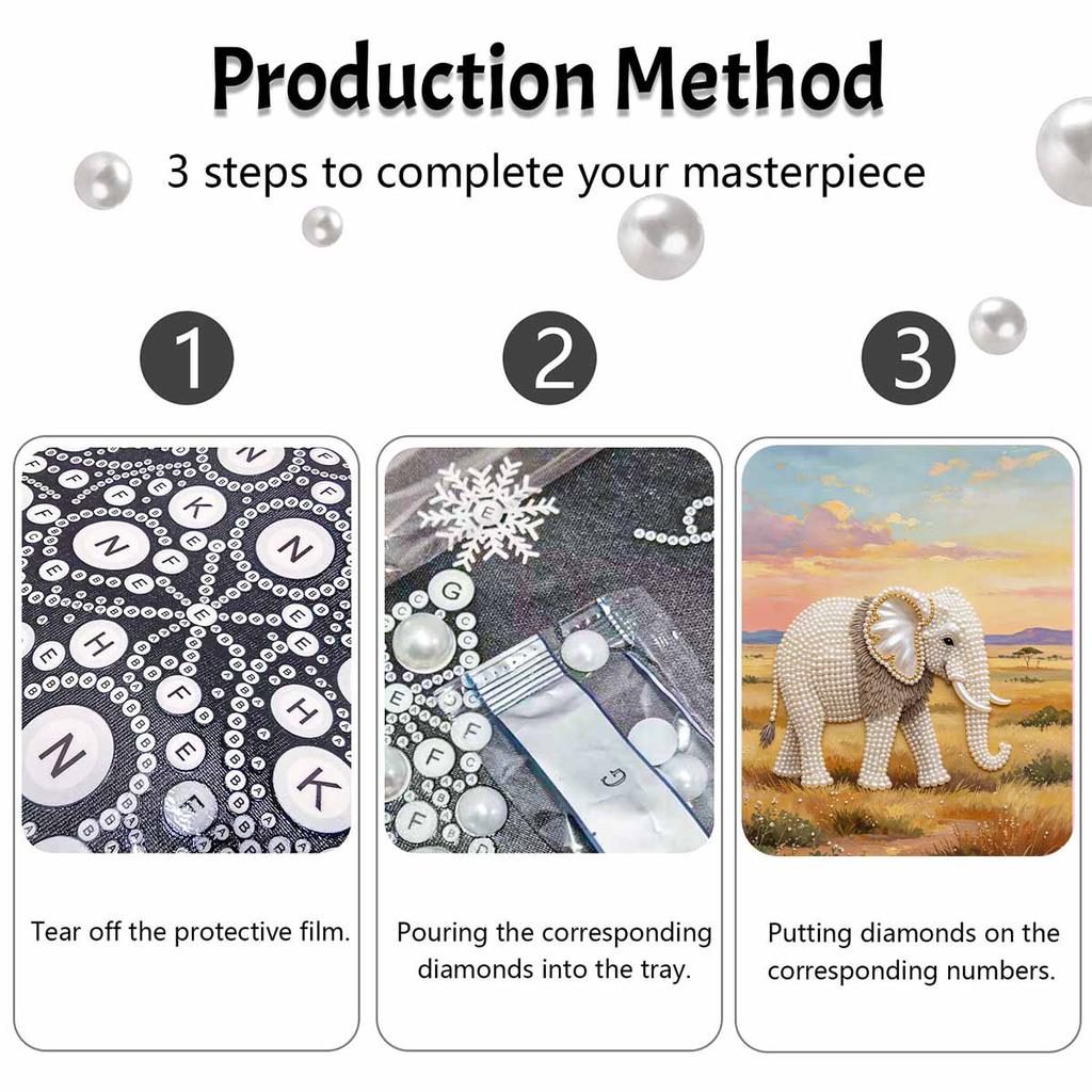 DIY Pearl Art Painting Majestic Elephant Handmade Craft Modern Wall Decor Leisure Relax Activity Nice Gift for Novice Art Practitioners HomeDecor