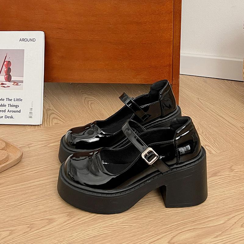 2025 New Comfortable and Versatile Sweet and Cool Thick Heel High Heel Small Leather Shoes Platform Heightening French Retro Mary Jane Trendy Shoes