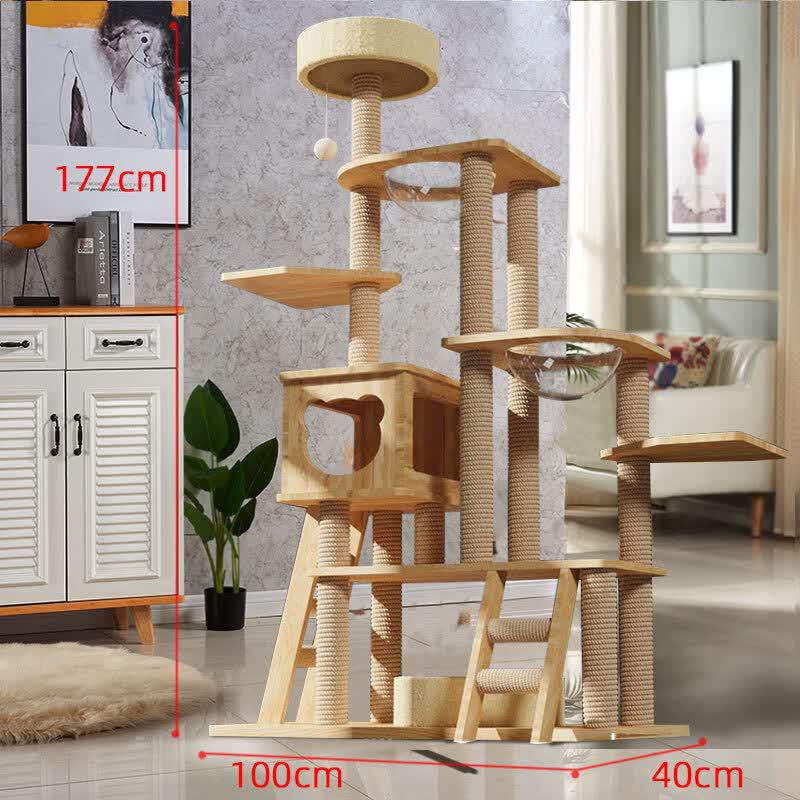 Solid Wood Multi-Level Cat Tree & Activity Center