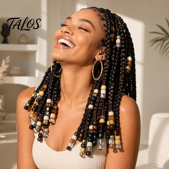 Talos 60 Piezas Accesorios para Cabello de Rastas, Cuentas de Agujero Grande para Trenzas Gruesas y Rastas, Multicolor Textura de Madera Imitación Adultos Niños