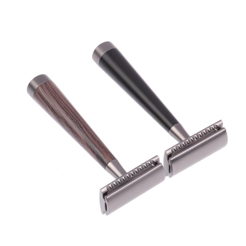 Double Edge Safety Razor, Faux Wood Zinc Alloy Handle Razor With 5 Stainless Steel Blades, Heavy Duty Eco-Friendly Razor