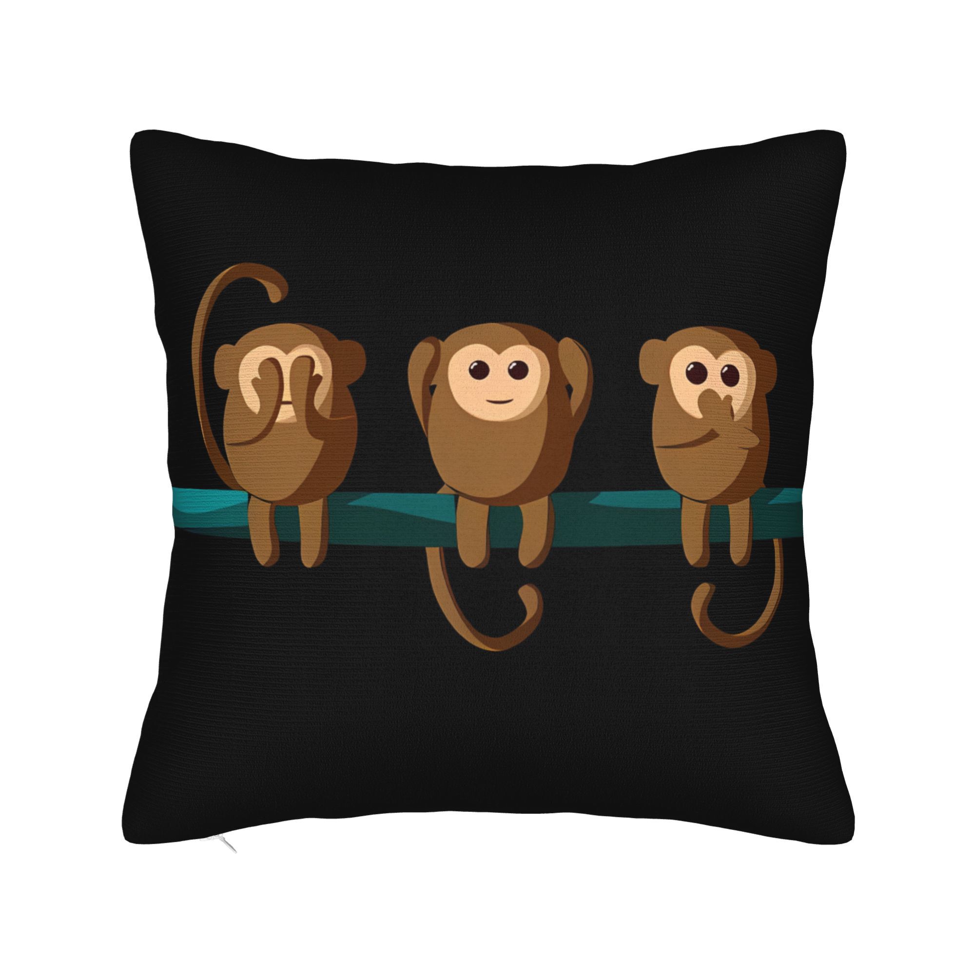 Three Wise Monkeys Pillowcase Cartoon Animal Cushion Cover See No Evil Hear No Evil Speak No Evil Decor Soft Throw Pillow 40x40cm 16x16in
