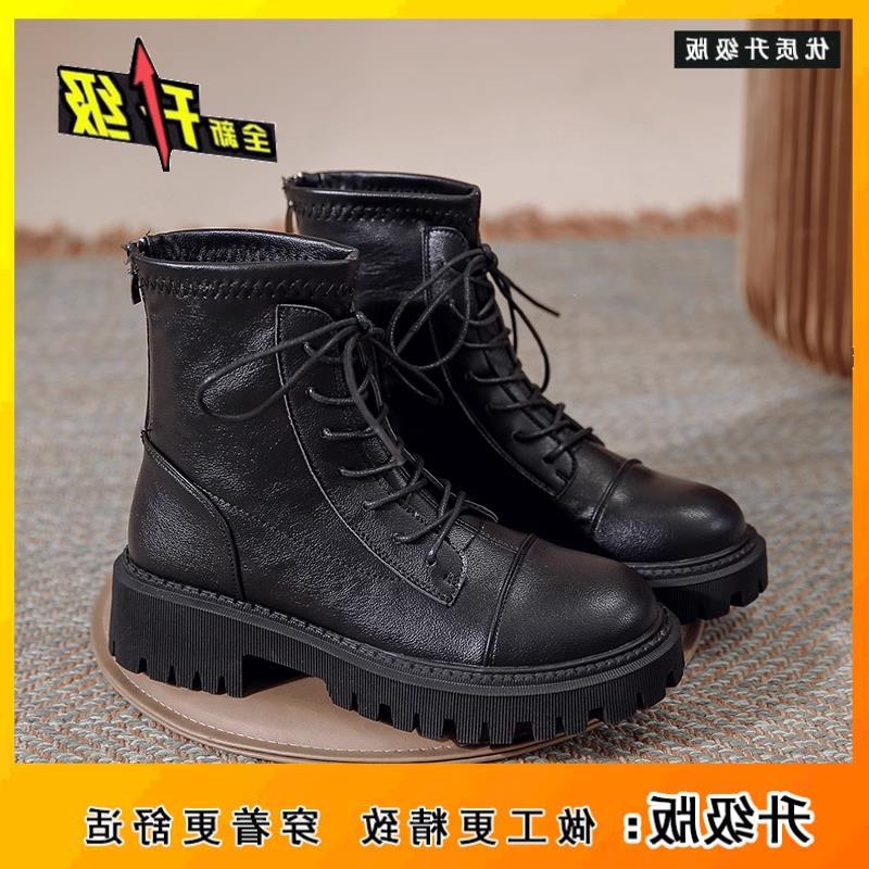 

Короткие сапоги Осенние и зимние женские сапоги с утолщением Ботинки Martin женские новые маленькие тонкие сапоги толстый каблук Британская толстая подошва модные и 35