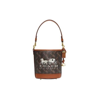 Dakota 16 Letter Logo Horse And Carriage Print Tag Open Coated Canvas And Leather Bucket Bag Women Handbags Black Brown CJ828-B4TXN