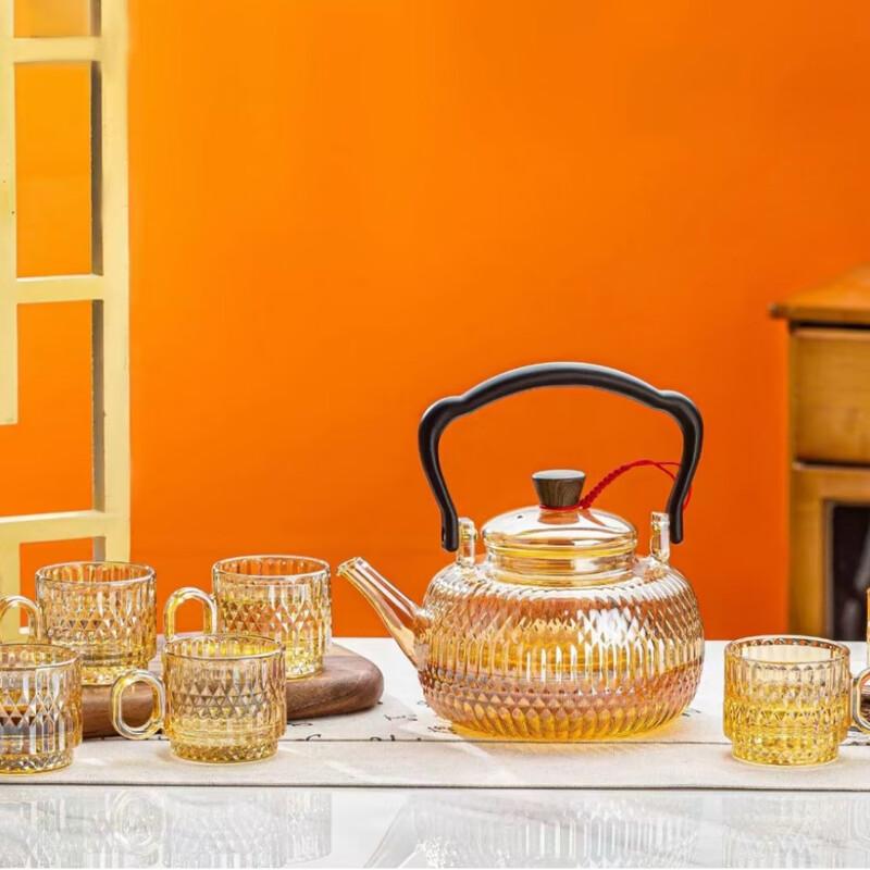 Lu Feng Lai Moon Shadow Amber Glass Tea Set