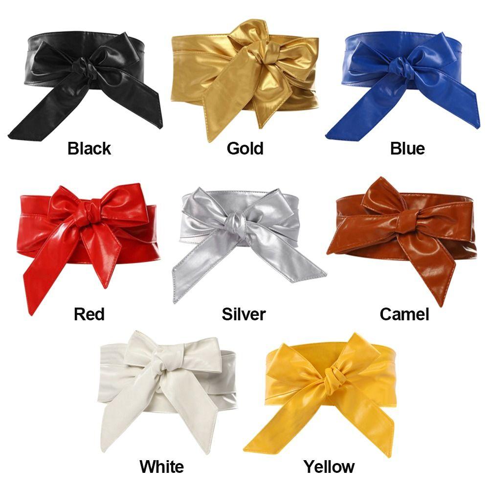 Solid Color Women's Waist Belt Long Ribbon Beautiful Design Wide Waistband Fashionable Leather Elegant Bowknot Decorative Girdle