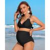 CHARMLEAKS Maternity Swimsuit Women Two Piece High Waist Bikini Scallop Trim Bathing Suit Pregnancy Swimwear