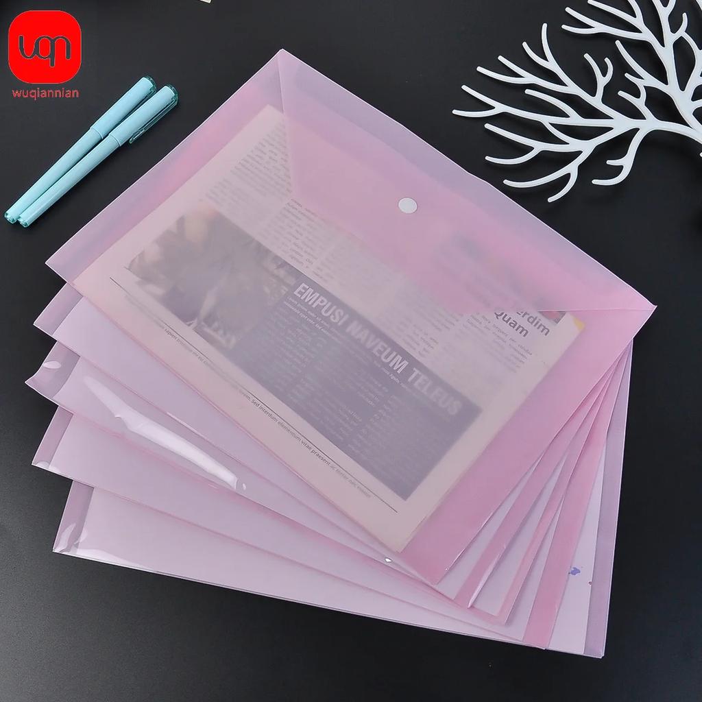 5PCS plastic envelope, transparent reusable plastic envelope waterproof folder with buttons, A4 size, for school office use