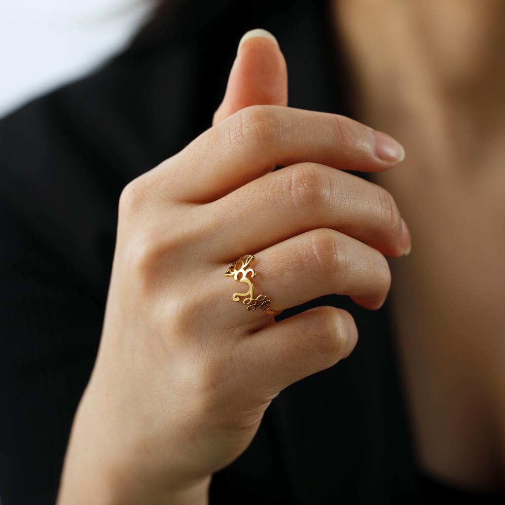 Lemegeton Lotus Flower OM Unalome Symbol Yoga Rings for Women Stainless Steel Buddhism Finger Rings Jewelry for Women