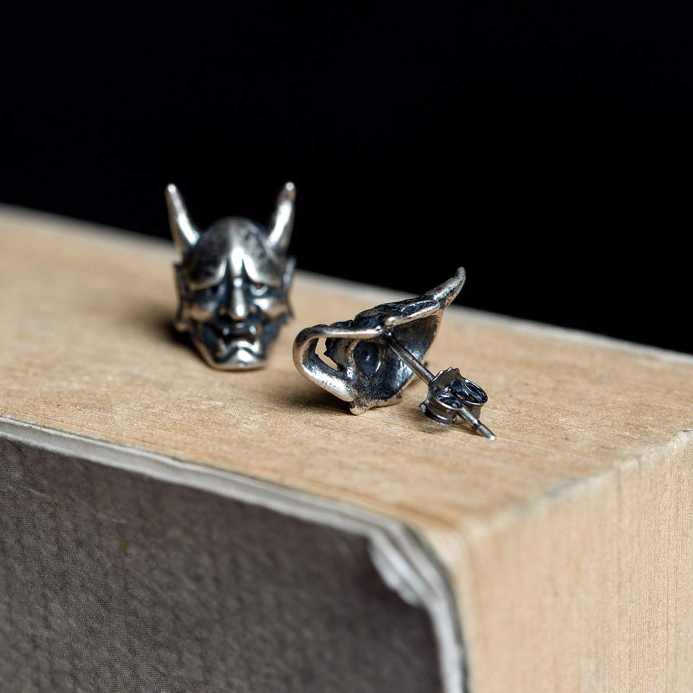Rockyu Earrings Set for 925 Hannya Set for Both Stud Japanese Hannya Demon Jewelry Women, Silver, Hypoallergenic, Earrings, Ears, Earrings, Skull,