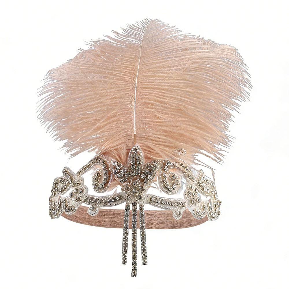 Elegante Fascia per Capelli Regolabile con Frange Decorate con Piume di Cristallo, con Perline, per Donne Flapper
