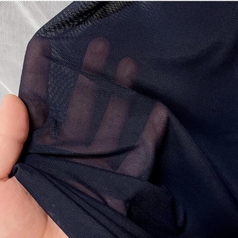 Wide 150cm Nylon Mesh Fabric Spandex High Elastic Dense Black White for DIY Sewing Lace Shirt Stockings