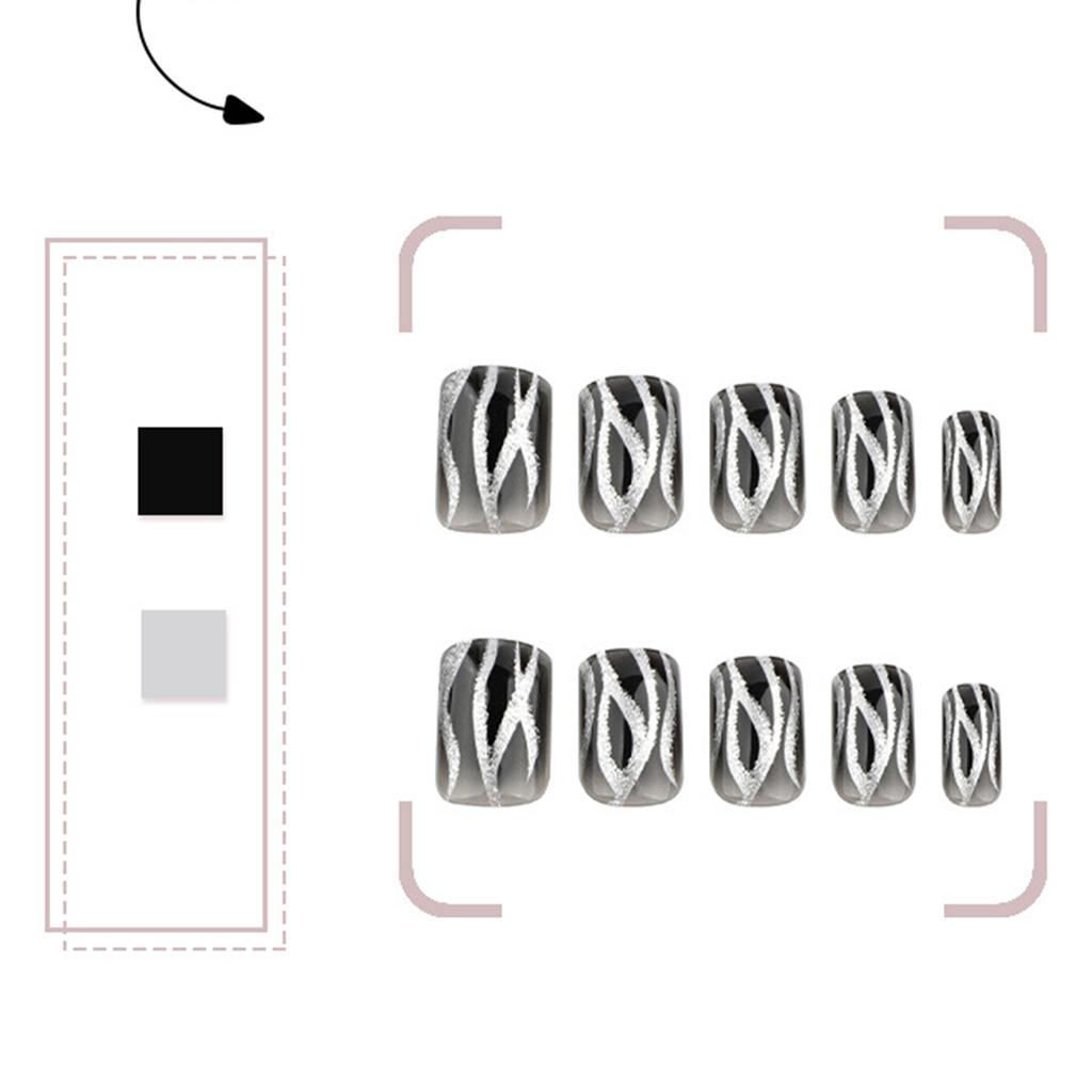 24 Buc. Unghii Pătrate Presate Negru Gradient Unghii False Flacără Unghii Acrilice Sclipitoare Acoperire Completă Unghii Autocolante