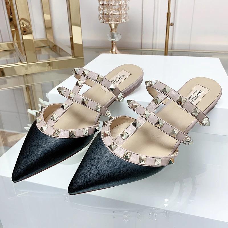 Soleist Women's Sandals Summer Luxury Shoes Woman Trend Ankle Strap Rivets Flat Shoes Brand Design Slippers Ladies Shoes Women