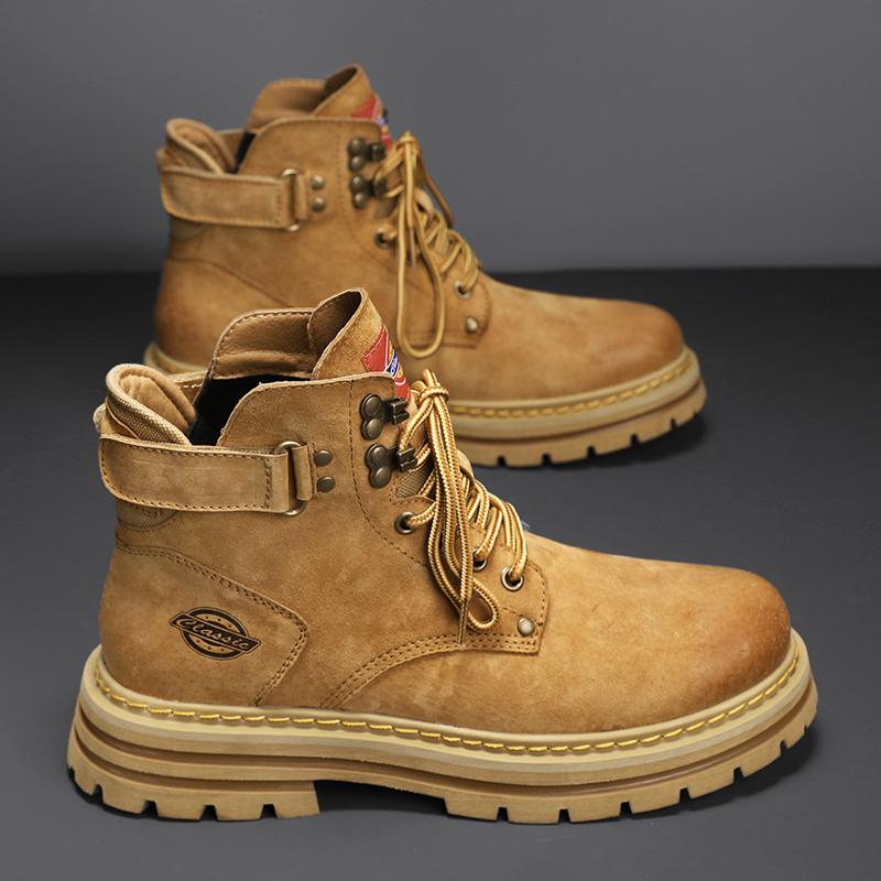 Autumn Winter Velvet Platform Boots for Men Designer Soft Soled Cow Work Shoes Man Non Slip Yellow Ankle Boot Male