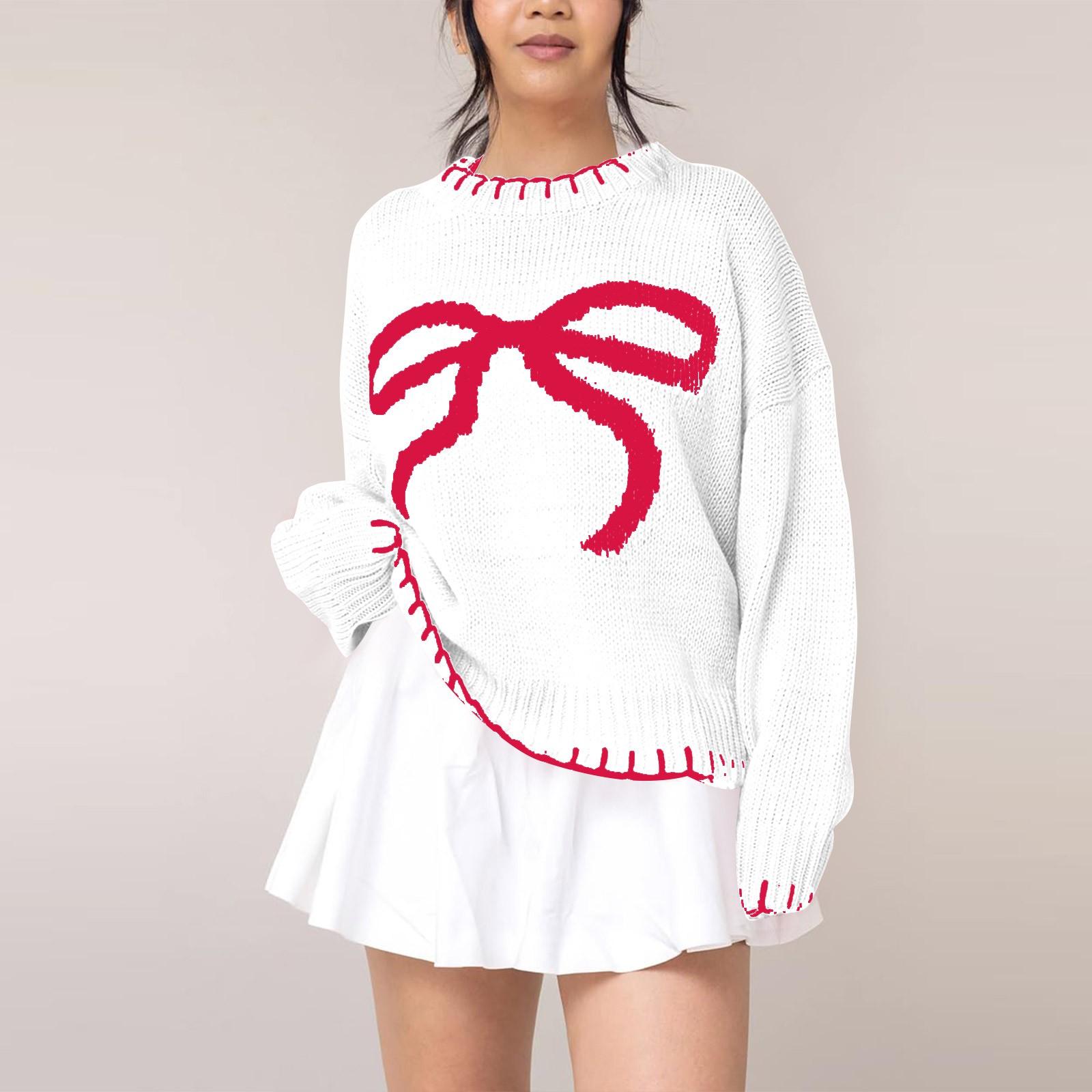 

Женский свитер с бантом, осенне-зимний ленивый стиль, свободный, теплый и удобный, пуловер, кардиган L белый