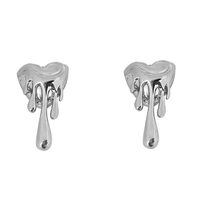 

Fashionable Minimalist Heart Shaped Earrings Unique Melting Design Luxury Heart Ear Studs Allergy Resistant Alloy Gift срібний