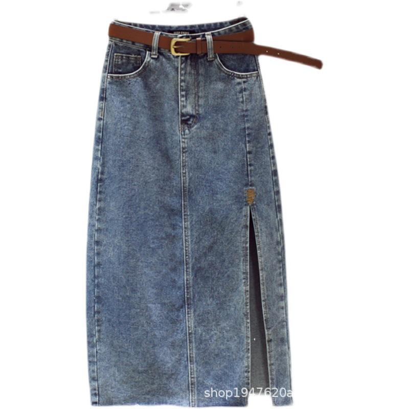 Embroidered High-Waisted A-Line Denim Skirt 2023 XXL