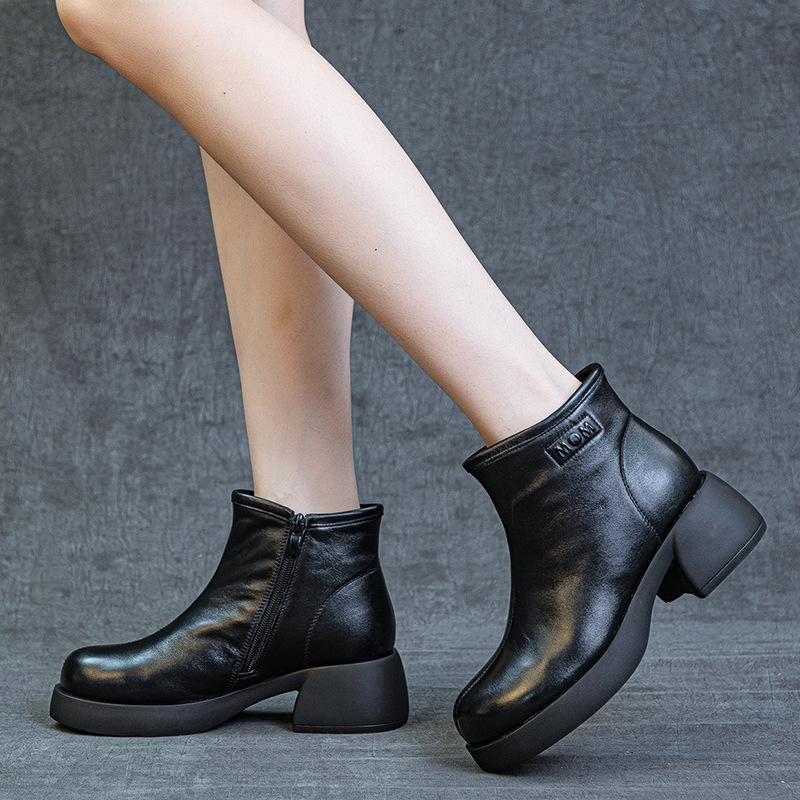 Fashion 5cm Cow Genuine Leather Autumn Platform Wedge Round Toe Chelsea Ankle Boots Chimney Women Ladies Moccasins Spring Shoes