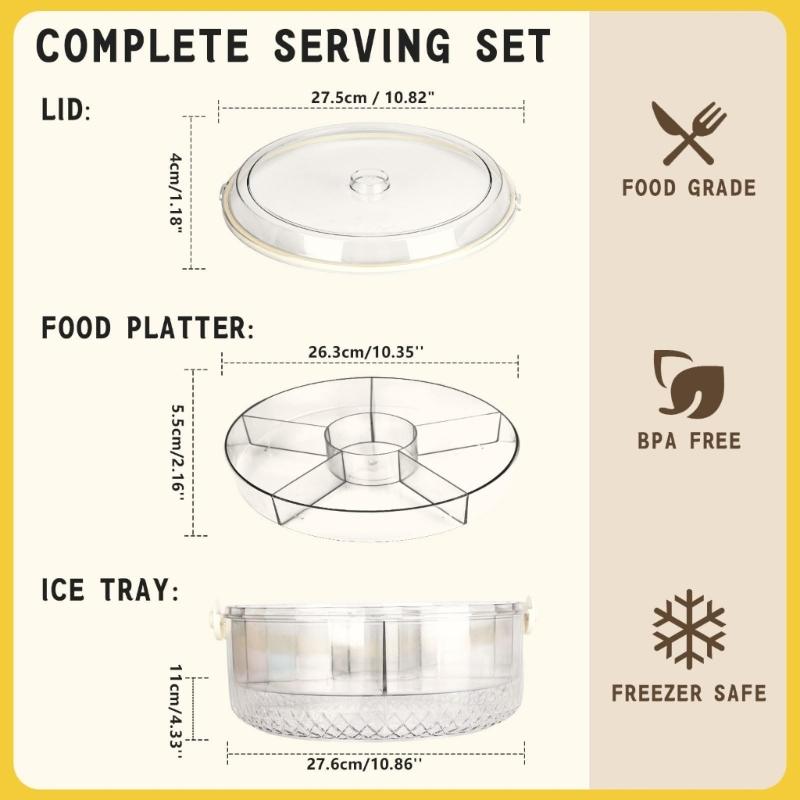 Multiurpose Chilled Serving Tray With Removable Lid Divided Compartments And Central Dip Bowl For Entertaining Gatherings