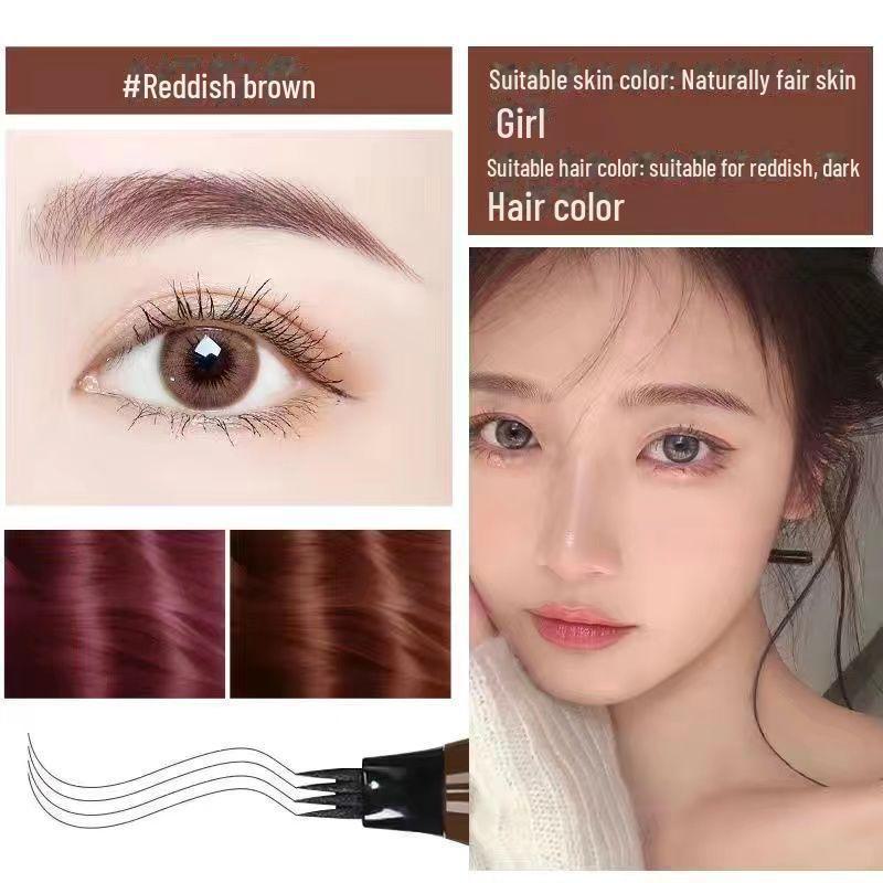 Four-Fork Long-Lasting Waterproof Eyebrow Pencil - Sweat-Proof and Smudge-Proof, Perfect for Beginners