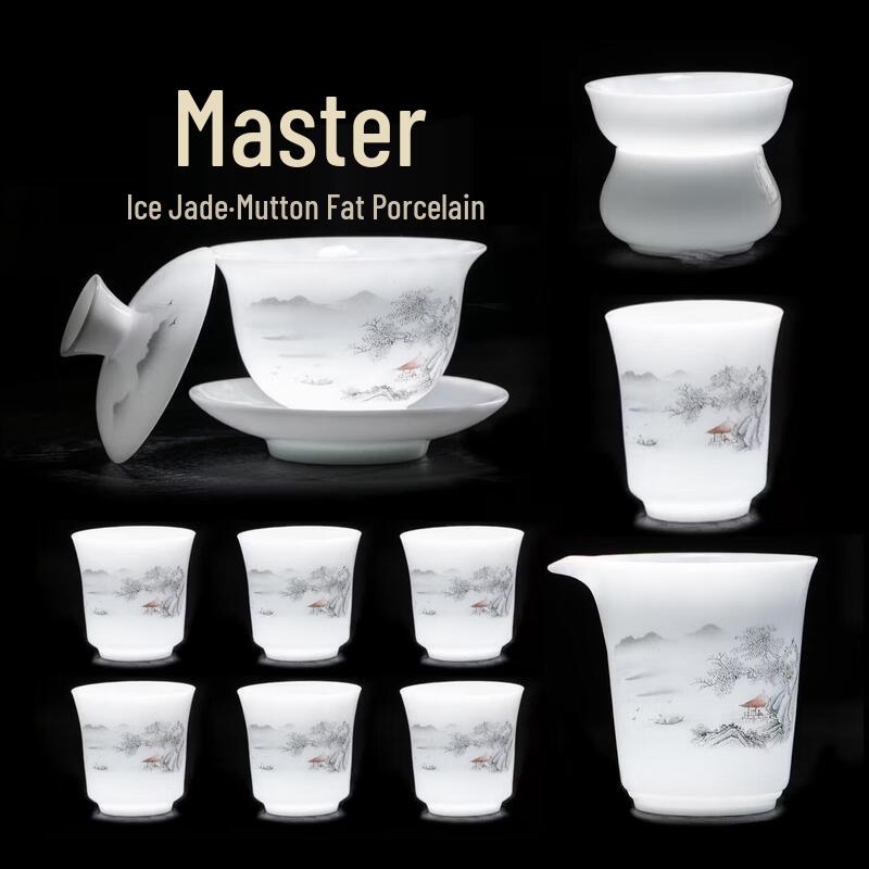 Ice Jade Ceramic 10-Piece Gaiwan Tea Set