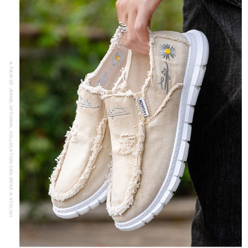 Women's Casual Shoes, Soft Washed Denim Canvas Shoes, Flower Design, Lightweight and Durable, Suitable for Casual Wear and Women's Shoes