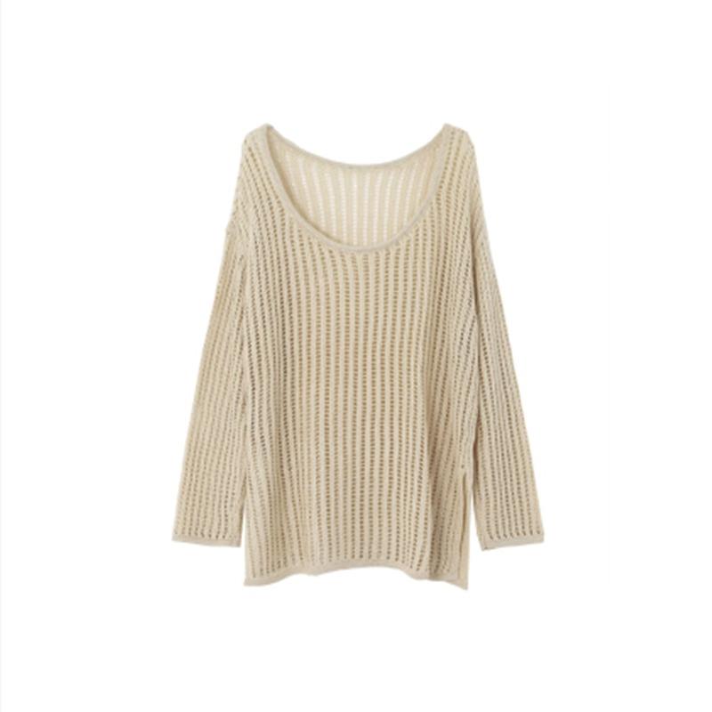 Fashion Loose Long Sleeve Hollow Out Knitted Sweater Women Casual Outer Blouse Thin Hollow Spring Summer Covers Up Long Air-conditioning Shirt Top