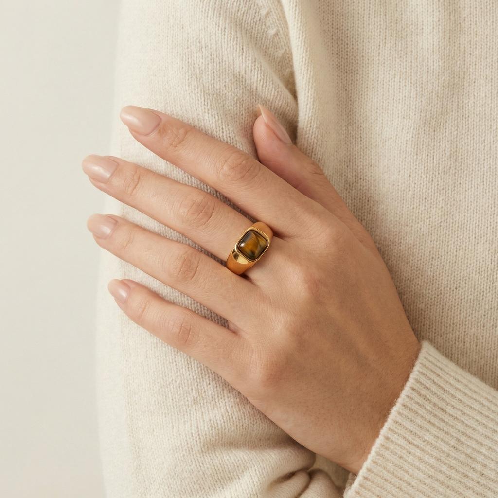 Statement Natural Stone Rings for Women,Stainless Steel Heart Water Drop Geometric Finger Ring,Hip Pop Jewelry Gift