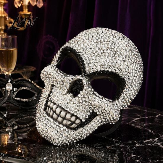 Bling Rhinestone Skull Mask Sparkling Rhinestones Halloween Mask, 3D Comfortable Full Face Eye-catching for Adult Cosplay Parties & Haunted