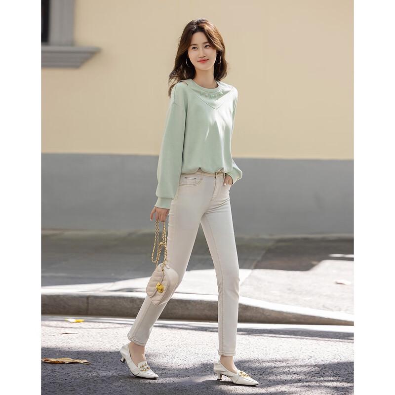 Demanana Women's Korean Style Off-Shoulder Rhinestone Sweatshirt