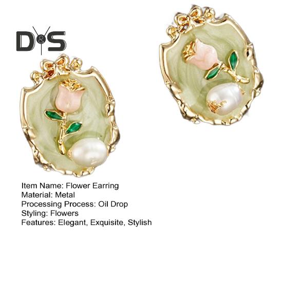 Kolczyki w kształcie tulipanów dla kobiet emaliowane kwiatowe sztuczne perły kolczyki sztyfty biżuteria prezenty na ślub zaręczyny